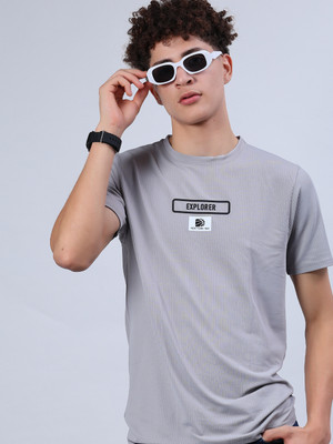 V-MART Printed Men Round Neck Grey T-Shirt