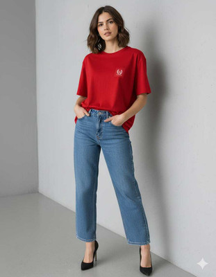 BU SHIRTS.COM Solid Women Round Neck Red T-Shirt