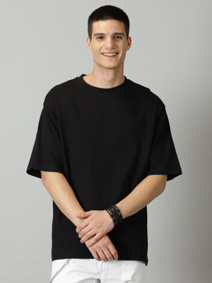MIT Bharat Solid Men Round Neck Black T-Shirt