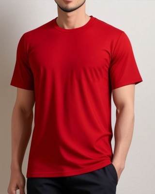 Fab Zeal Designers Solid Men Round Neck Red T-Shirt