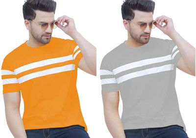 SriSaras Striped Men Round Neck Multicolor T-Shirt