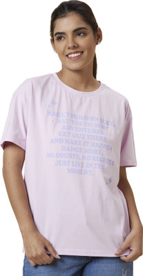 Globus Printed Women Round Neck Purple T-Shirt