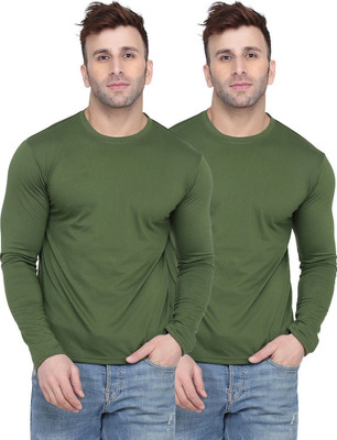 New Trends Collection Solid Men Round Neck Dark Green T-Shirt