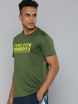 HRX by Hrithik Roshan Typography Men Round Neck Dark Green T-Shirt