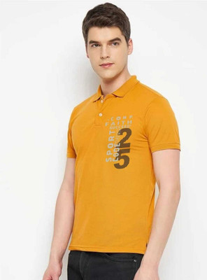 flora shine Printed Men Polo Neck Yellow T-Shirt