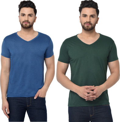 Adorbs Trend Solid Men V Neck Dark Blue, Dark Green T-Shirt