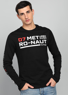 METRONAUT Printed Men Round Neck Black T-Shirt