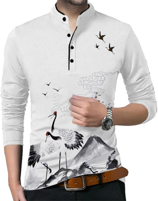 nitfashion Printed Men Polo Neck Silver T-Shirt