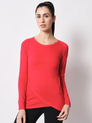 Ap'pulse Solid Women Round Neck Pink T-Shirt