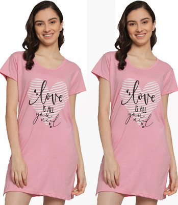 Fit N Fame Printed Women Round Neck Pink T-Shirt