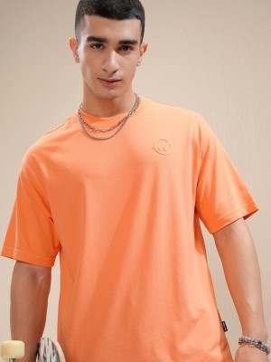 HIGHLANDER Printed Men Round Neck Orange T-Shirt