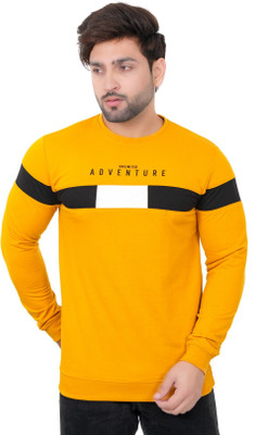 CODE-9 Typography Men Round Neck Yellow T-Shirt