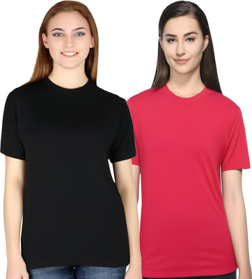 SHAUN Solid Women Round Neck Multicolor T-Shirt