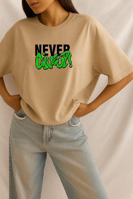 CULISH Graphic Print Women Round Neck Beige T-Shirt