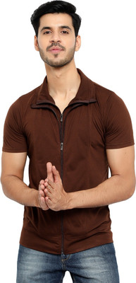 Adorbs Trend Solid Men Polo Neck Brown T-Shirt