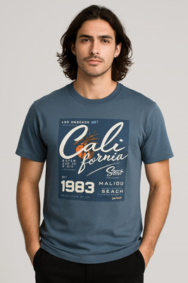 SAND PIPER Printed Men Round Neck Dark Blue T-Shirt