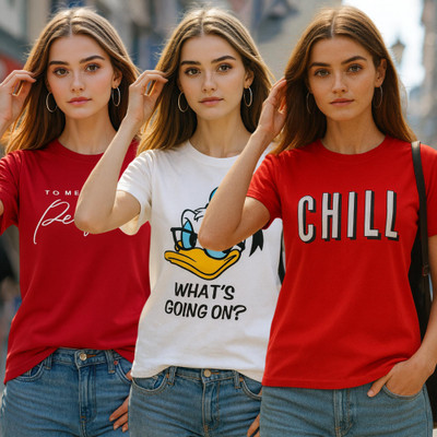 Fabflee Solid Women Round Neck Multicolor T-Shirt