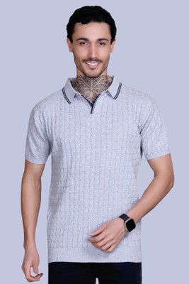 DZANT Solid Men Polo Neck Grey T-Shirt