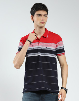 MONTE CARLO Striped Men Polo Neck Red T-Shirt