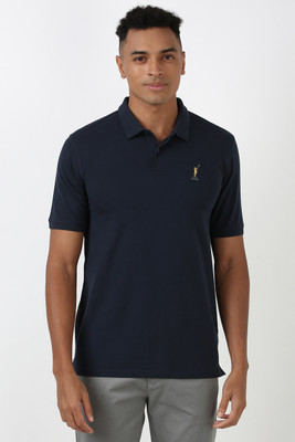 PETER ENGLAND Solid Men Polo Neck Dark Blue T-Shirt