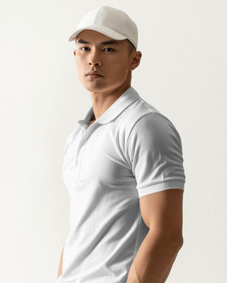 Scoot Prints Solid Men Polo Neck White T-Shirt