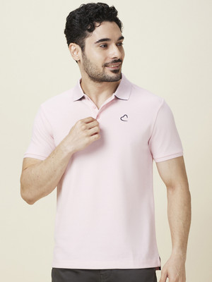 BEING HUMAN Solid Men Polo Neck Pink T-Shirt