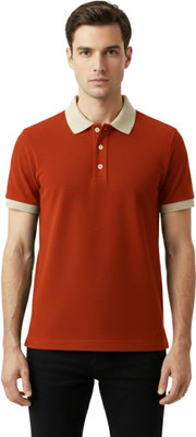 Rikaro Self Design Men Polo Neck Orange T-Shirt