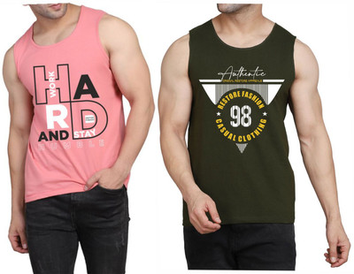 WOOSTRO Printed Men Scoop Neck Pink, Dark Green T-Shirt