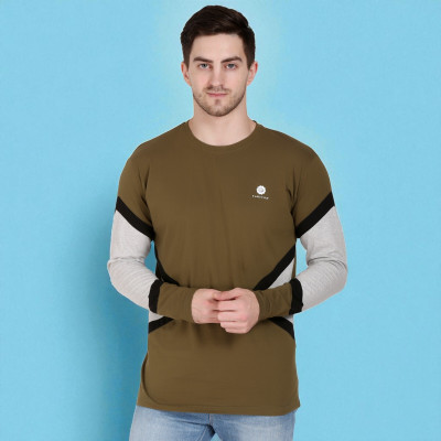 Faricon Trend Solid Men Round Neck Brown T-Shirt