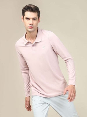 TECHNOSPORT Solid Men Polo Neck Pink T-Shirt