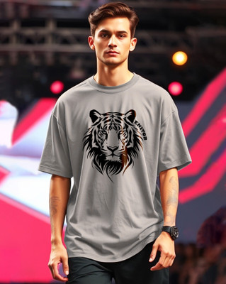ENITOR Printed Men Round Neck Grey T-Shirt