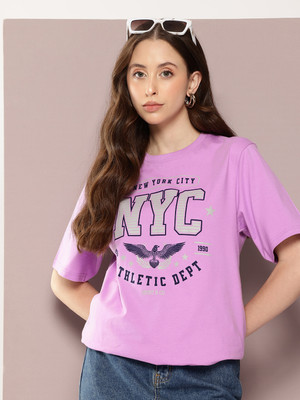 DILLINGER Printed Women Round Neck Purple T-Shirt
