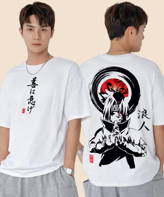Jump Cuts Printed Men Round Neck White, Black T-Shirt