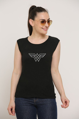 Ddaspration Printed Women Round Neck Black T-Shirt