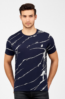 FASH BEE Printed Men Round Neck Navy Blue T-Shirt