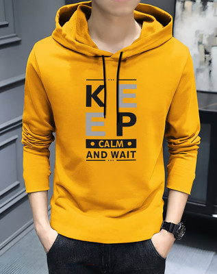 MOWA Printed Men Hooded Neck Yellow T-Shirt