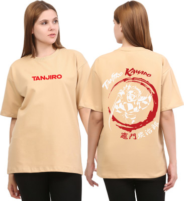 SillyStyle Graphic Print Women Round Neck Beige T-Shirt