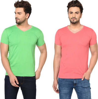 Tresna Trendy Solid Men V Neck Multicolor T-Shirt