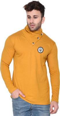 Lawful Casual Solid Men High Neck Gold T-Shirt