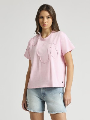 Pepe Jeans Solid Women Crew Neck Pink T-Shirt