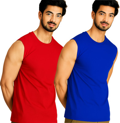 Moordale Solid Men Round Neck Red, Dark Blue T-Shirt