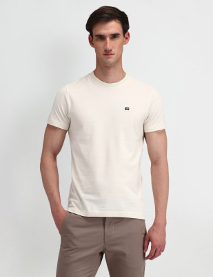 Arrow Sport Solid Men Round Neck Beige T-Shirt