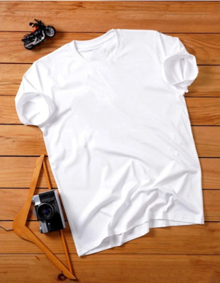 FITDREEZ Solid Men Round Neck White T-Shirt