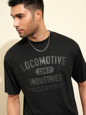 LOCOMOTIVE Printed Men Round Neck Black T-Shirt