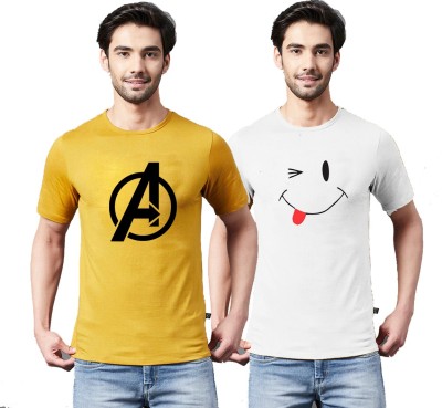 KIDDY STAR Graphic Print Men Round Neck Yellow, White T-Shirt