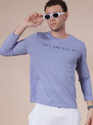 V-MART Printed Men Round Neck Light Blue T-Shirt