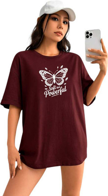 Fluffy Enterprises Printed Women Round Neck Brown T-Shirt