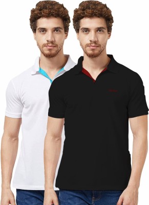 TAB91 Solid Men Mandarin Collar White, Black T-Shirt