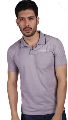 ESSA Solid Men Polo Neck Purple T-Shirt