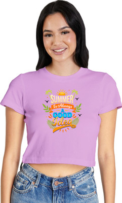 BEFLI Printed, Typography Women Round Neck Purple T-Shirt